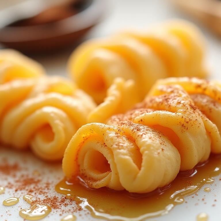 Pasticcini a forma di pergamena antica con creme speziate